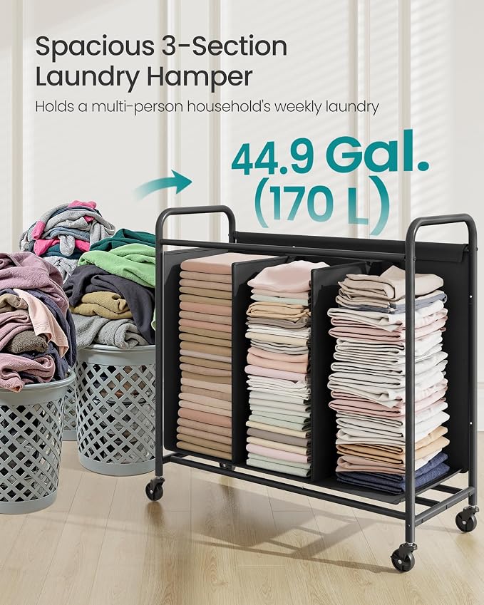SONGMICS 3-Section Laundry Sorter, Laundry Hamper - Image 3
