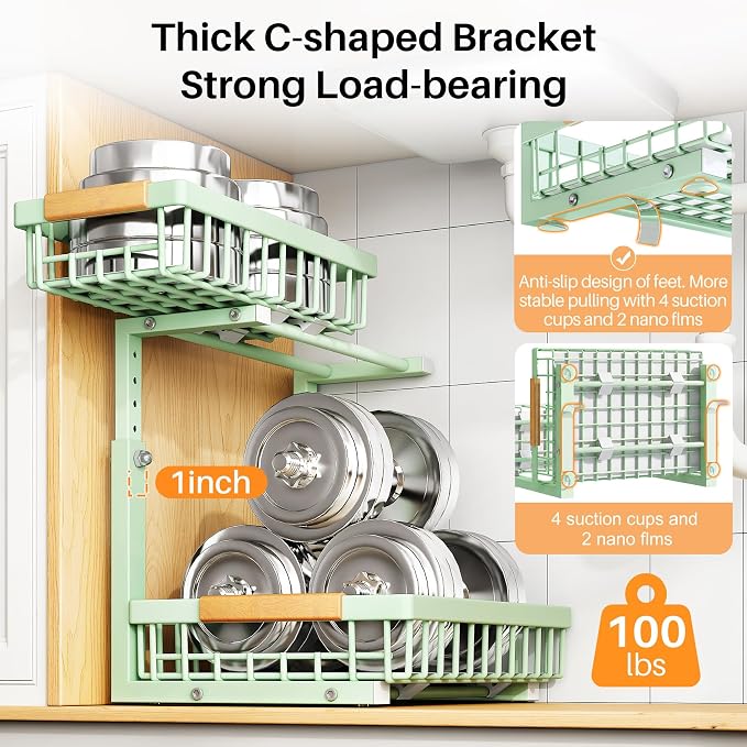 PXRACK Under Sink Organizer, Adjustable Height, 2 Tier Pull Out Under Cabinet - Image 6