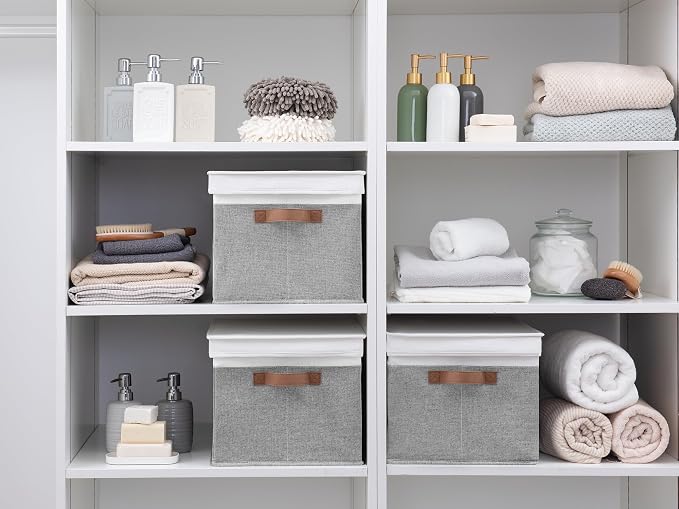 StorageWorks Storage Bins with Lids, Decorative Storage Boxes with Lid and PU - Image 7