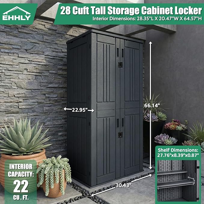 EHHLY Heavy Duty Tall Storage Cabinet Outdoor Weatherproof, 28 Cuft Garage - Image 2