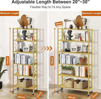 Himix 6 Tier Foldable Storage Shelves, Expandable Folding Bookshelf - Image 2
