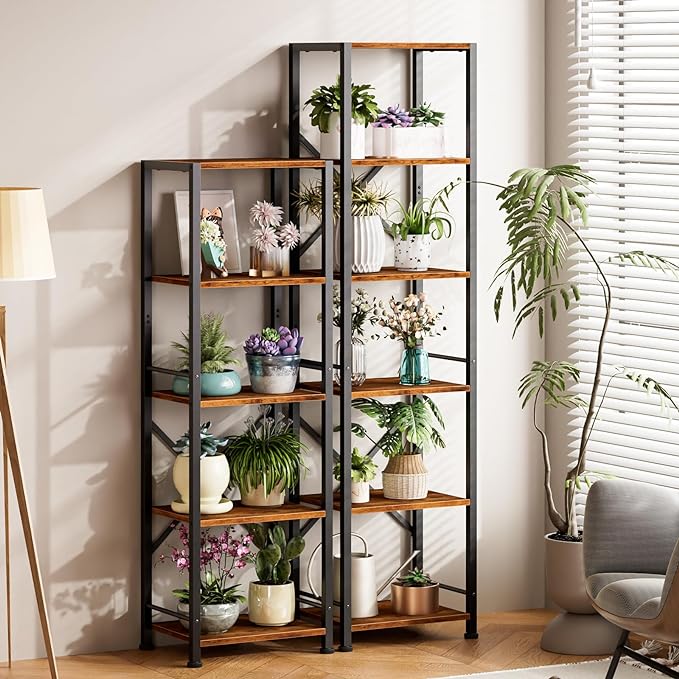 Furologee 6 Tier Bookshelf, Tall Narrow Bookcase, Rustic Brown | 59.6'' Tall - Image 5