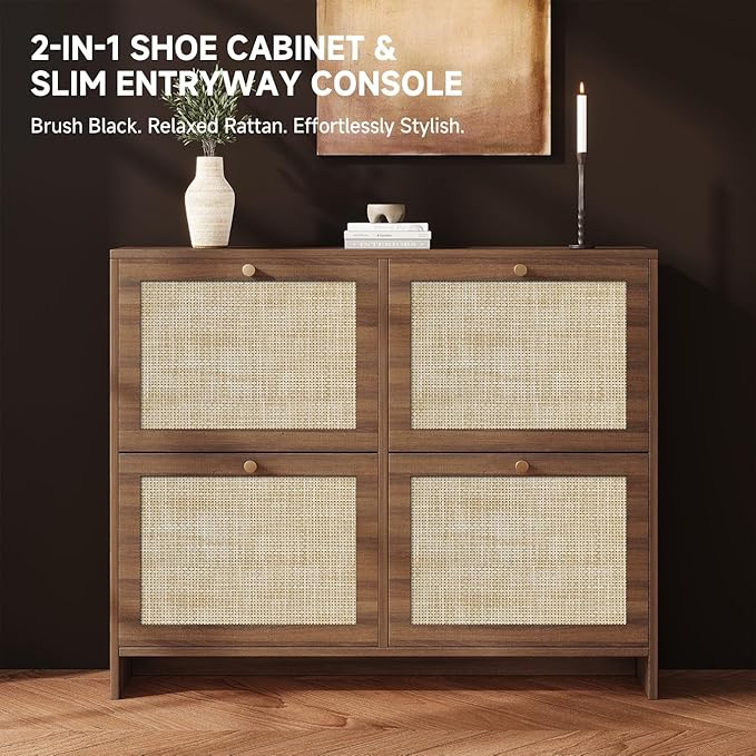 Nicetree Shoe Cabinet Storage for Entryway, 4-Flip Drawer Narrow Shoe Rack - Image 3