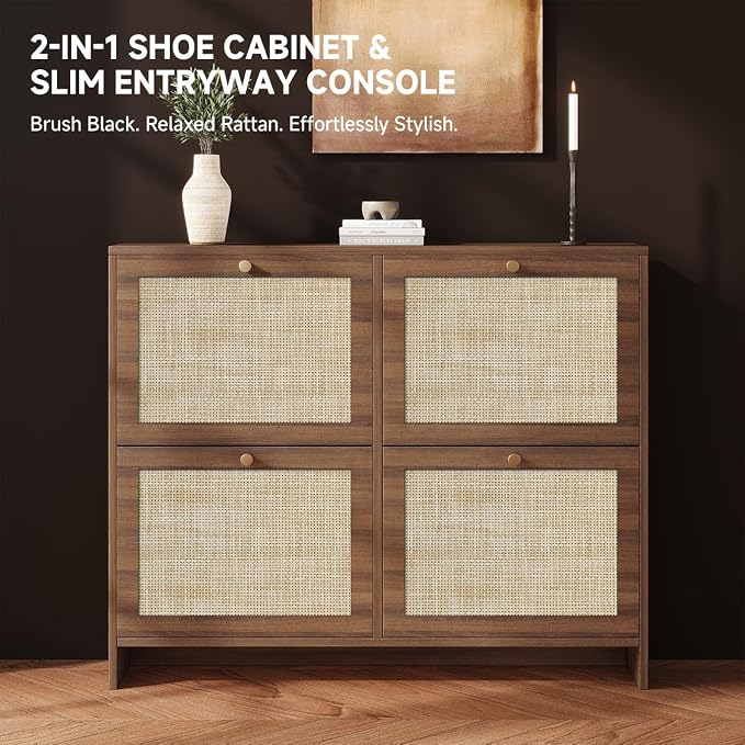 Nicetree Shoe Cabinet Storage for Entryway, 4-Flip Drawer Narrow Shoe Rack - Image 3