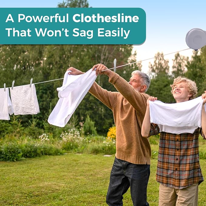 JS HANGER Retractable Clothesline Outdoor Indoor Laundry Line - 49 FT / 15M - Image 2