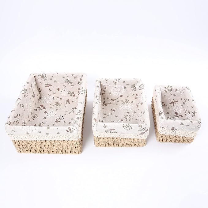YRMT Storage Baskets Set of 3, Decorative Paper Rope Woven storage Baskets - Image 2
