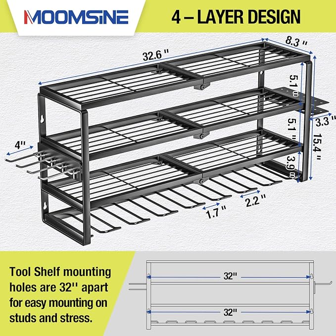 MOOMSINE 4 Layer Power Tool Organizer Wall Mount, Battery Tools Holder - Image 2