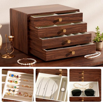 GENUINED Large Black Walnut Wooden Jewelry Box, High End Solid Wood Jewelry - Image 2