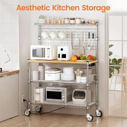 Leteuke Bakers Rack with Power Outlet & Storage, 36 Inch Microwave Stand - Image 2
