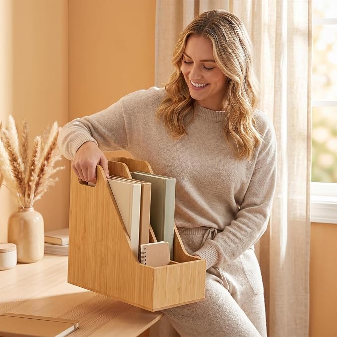 Bamboo Magazine Holder Wood Magazine File Holder | Frames Document Cabinet Rack - Image 3