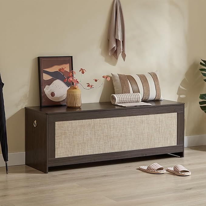 51.2" Storage Chest, Obsidian Black | Extra Large, Rattan Storage Bench - Image 2