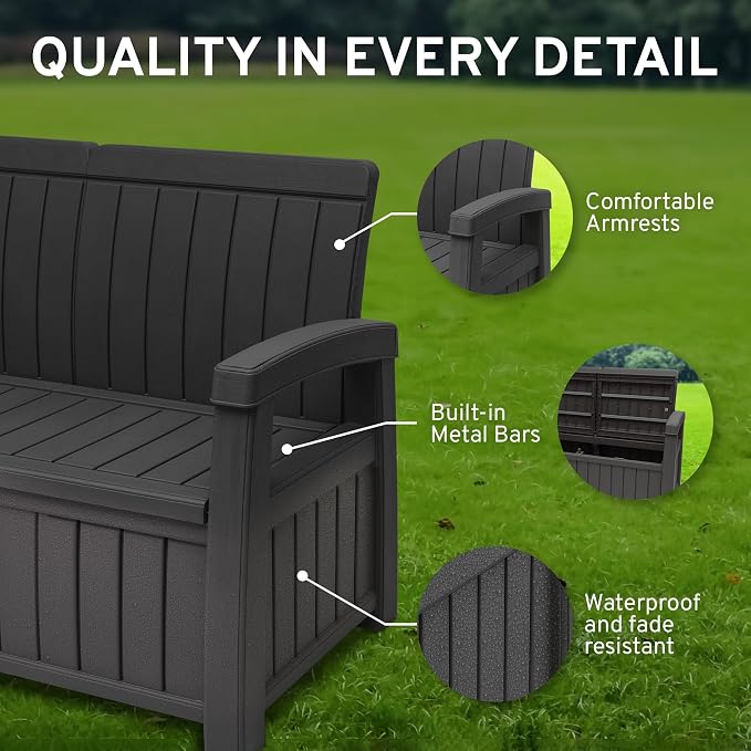EconoHome 3 Seat Outdoor Storage Bench - Image 5