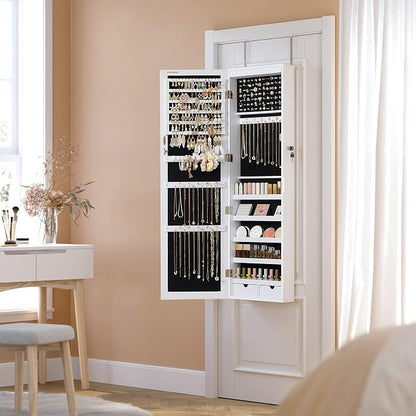 SONGMICS 6 LEDs Mirror Jewelry Cabinet, 47.2-Inch Tall Lockable Wall or Door - Image 8