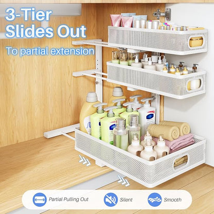 Under Sink Organizer, Height Adjustable Slide out Storage Drawer Rack - Image 7