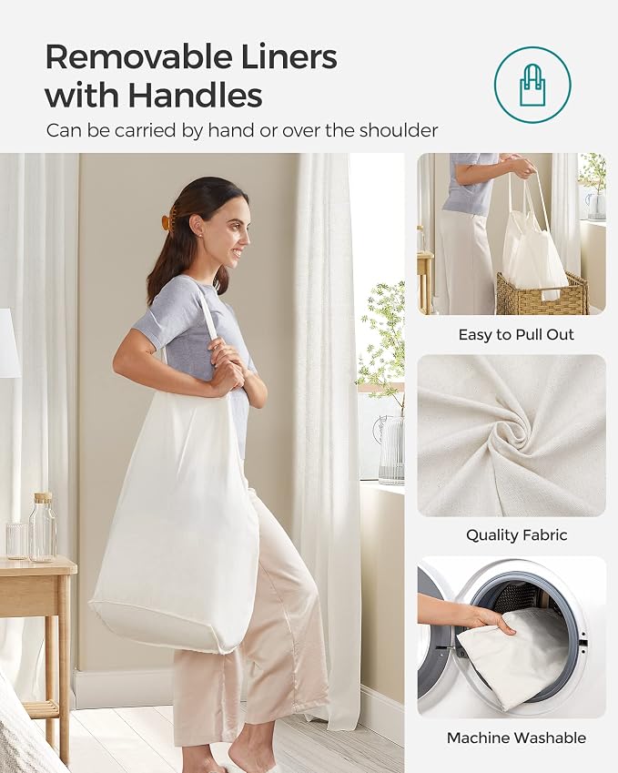 SONGMICS Laundry Hamper with Lid, 130L Clothes Hamper with 2 Removable Liner - Image 4