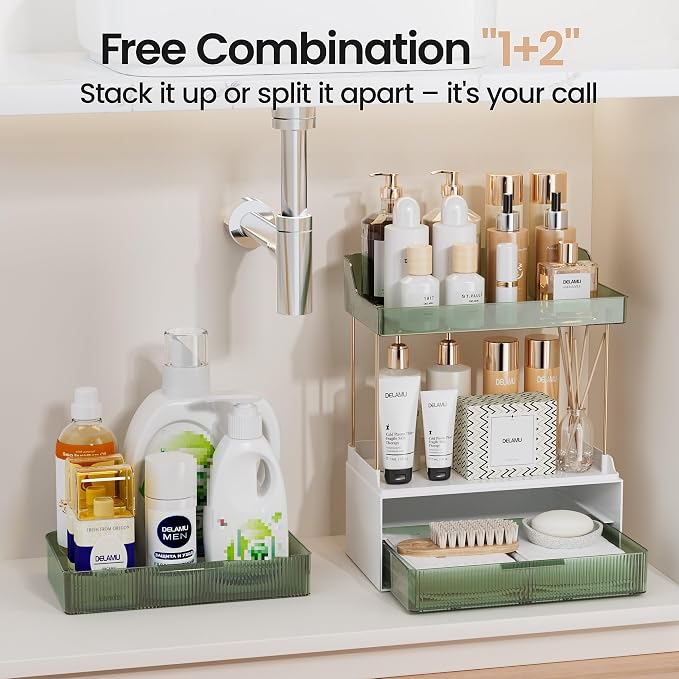 Delamu Bathroom Organizers and Storage, 2 Tier 2 Drawer Makeup Organizer - Image 5