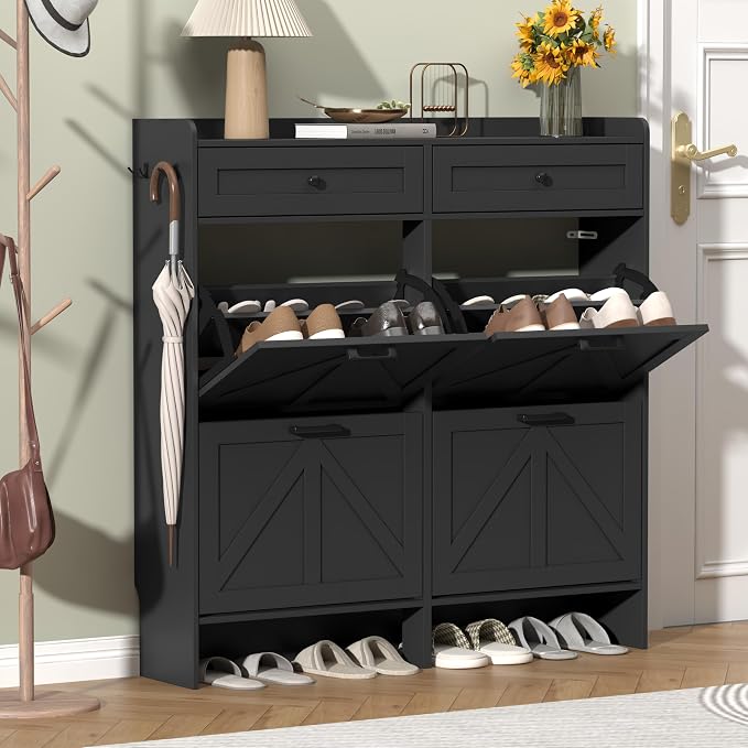 Thacuok Shoe Cabinet with 4 Flip Drawers & 2 Storage Drawers, Rustic Farmhouse by Thacuok