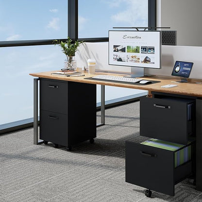 2 Drawer Filing Cabinet, Wood Rolling Filing Cabinets - Image 2