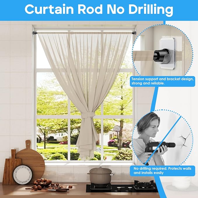 MEXAU 2Pack Spring Tension Curtain Rod 28-41 inch Black Small Tension Rod | - Image 2