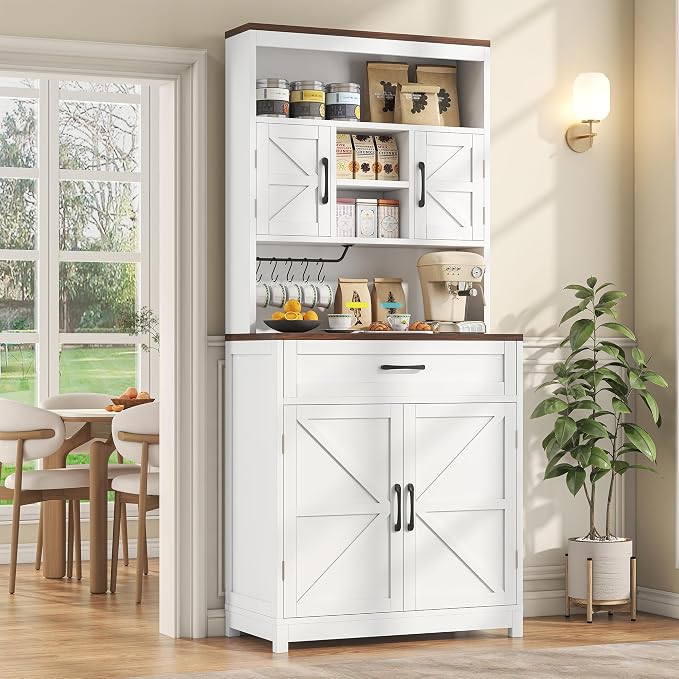 Saudism 70" Tall Farmhouse Kitchen Pantry Cabinet, Wooden Storage Cupboard by Saudism