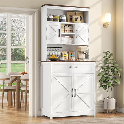 Saudism 70" Tall Farmhouse Kitchen Pantry Cabinet, Wooden Storage Cupboard by Saudism