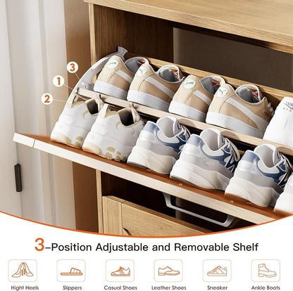 Nicetree Shoe Cabinet for Entryway, 3 Flip Drawers Shoe Storage Cabinet - Image 4