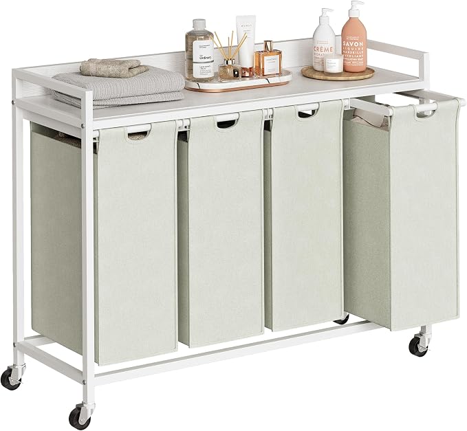 Laundry Hamper with Shelf, Laundry Basket 4 Section, Laundry Sorter with by Herture