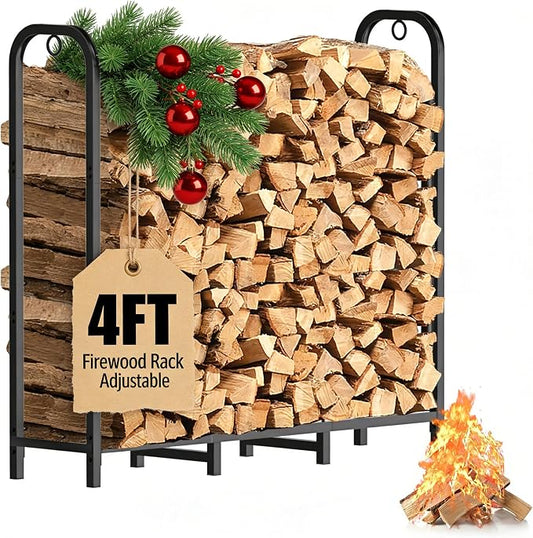 Gtongoko 4ft Heavy Duty Metal Firewood Rack Outdoor Indoor Fire Wood Holder Rack by Gtongoko