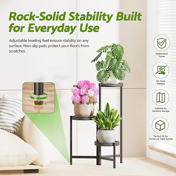 Plant Stand Indoor Outdoor, 3 Tier Corner Metal Flower Display Holder Shelf - Image 4