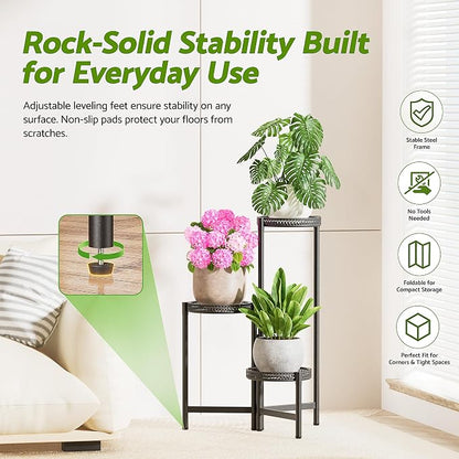 Plant Stand Indoor Outdoor, 3 Tier Corner Metal Flower Display Holder Shelf - Image 4