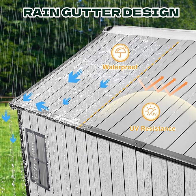 8 x 6 FT Resin Outdoor Storage Shed, All-Weather Plastic Garden Shed - Image 4