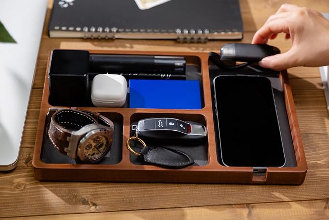 Shinpuru Wooden Valet Tray for Men, Nightstand Organizer - Image 8