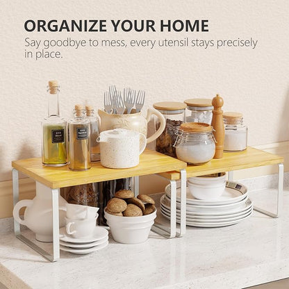 Simple Trending Bamboo Cabinet Organizer Shelf, Stackable Expandable Spice Rack - Image 4