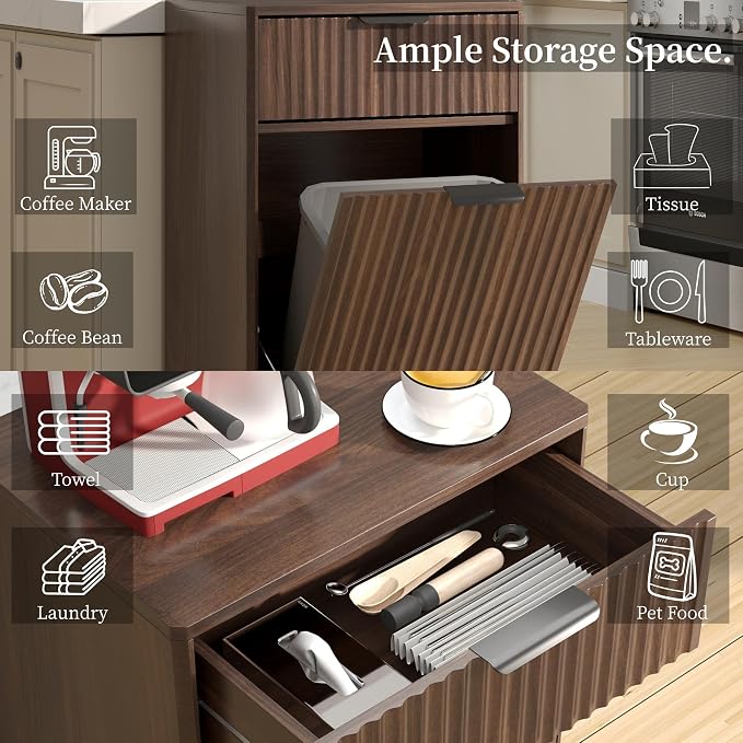 Tilt-Out Trash Cabinet with 10-Gallon Capacity, Walnut Laundry Hamper Cabinet - Image 4