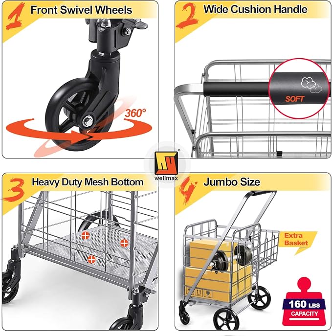 Wellmax Folding Grocery Cart - Image 5