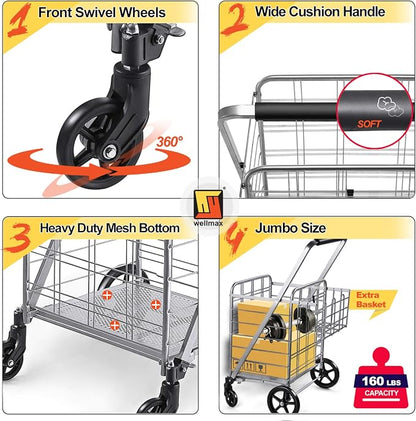 Wellmax Folding Grocery Cart - Image 5