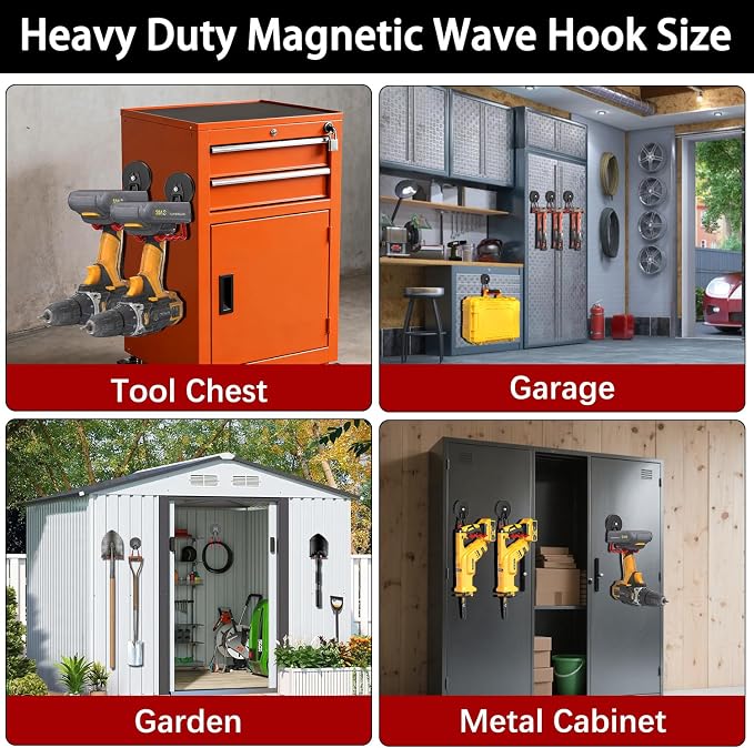 3-H Magnetic Wave Hooks Heavy Duty 2 Pack, Large Magnet Garage Hooks Heavy Duty - Image 7