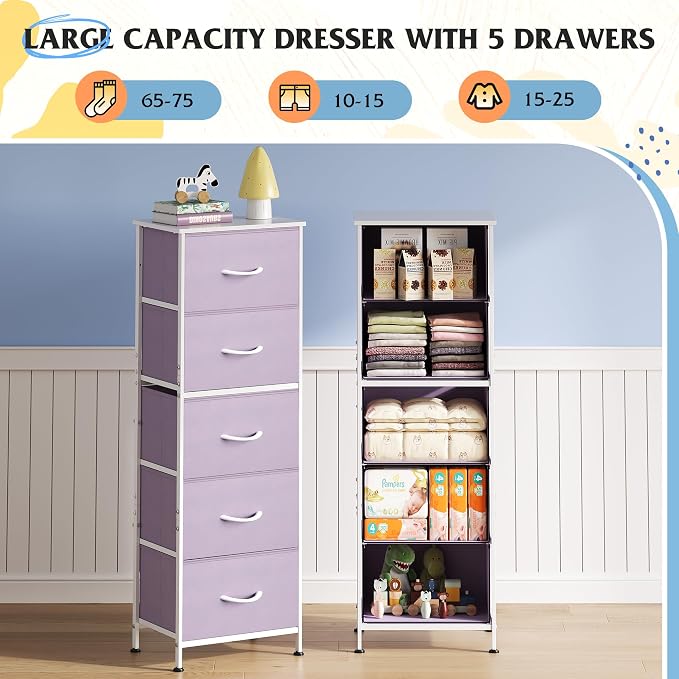 WLIVE Fabric Dresser, 5-Drawer Tall Dressers - Image 4