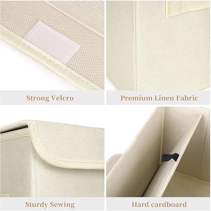 Large 22 Quart Linen Fabric Foldable Storage Bin Cube Organizer Basket - Image 5