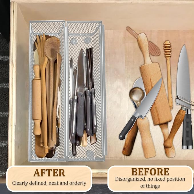 4PCS Drawer Organizer for Kitchen, Utensil Mesh Drawer Organizer - Image 7