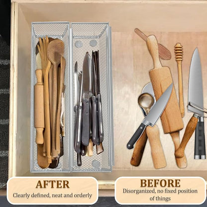 4PCS Drawer Organizer for Kitchen, Utensil Mesh Drawer Organizer - Image 7