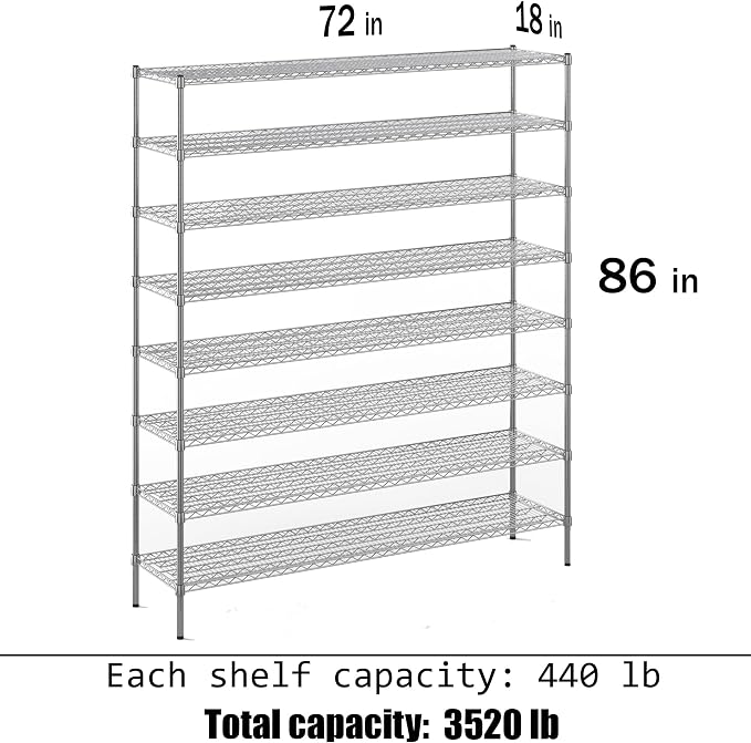18" Deep x 72" Wide x 86" Height Wire Shelving Kit | 8-Tier | NSF Commercial - Image 3