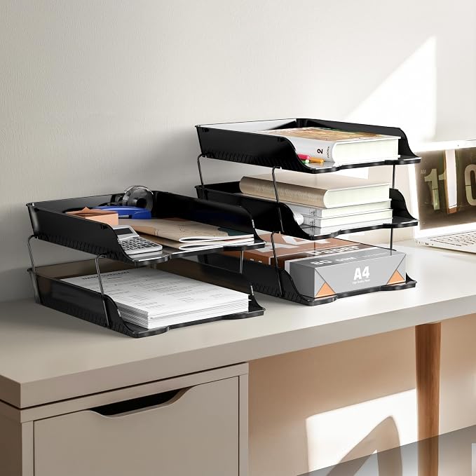 Simple Houseware 2-Tier Stackable Letter Tray Organizer – Desktop File Holder - Image 4