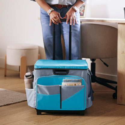 Mobile Utility Cart with Storage Organizer Bag, Rolling Cart, Turquoise/Grey - Image 9