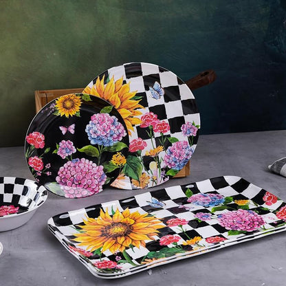 LEHAHA Rectangular Melamine Sunflower Serving Tray, 2-Piece Hydrangea Serving - Image 2