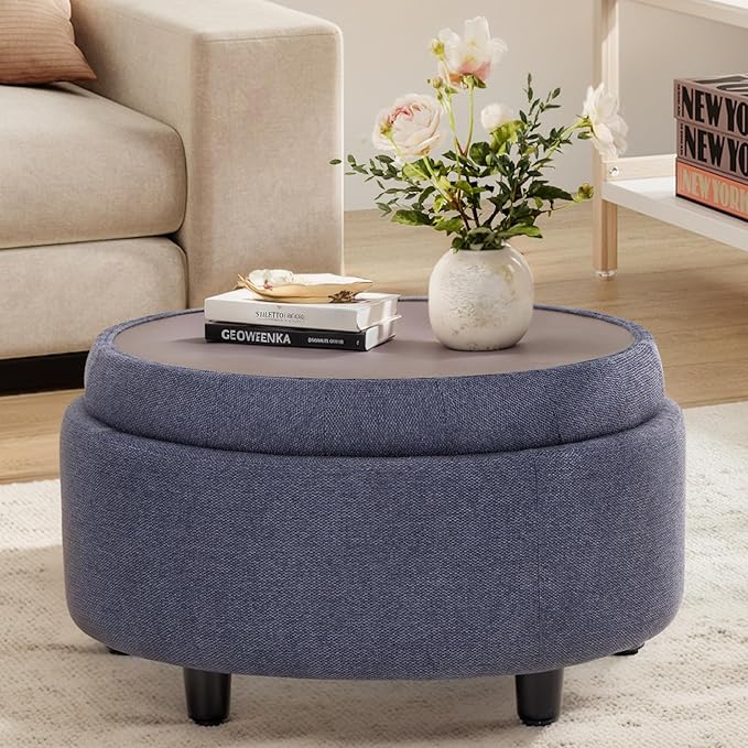 COLAMY Fabric Round Storage Ottoman by COLAMYHOME