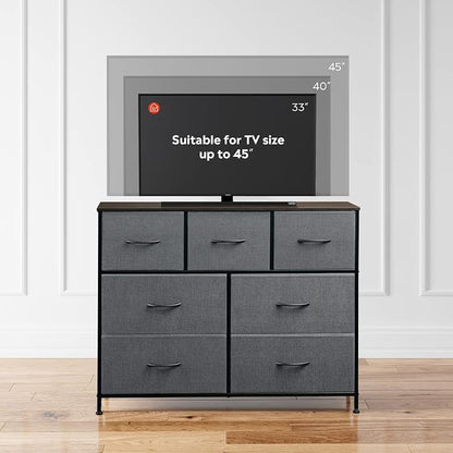 WLIVE Dresser for Bedroom, 7 Drawers, TV Stand, Dark Grey | 7 roomy fabric - Image 6