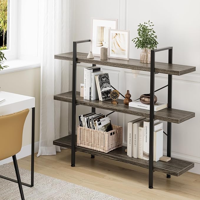 Heavy Duty 3-Tier Industrial Bookcase, 120lbs Shelf Capacity, Rustic Shelving - Image 6