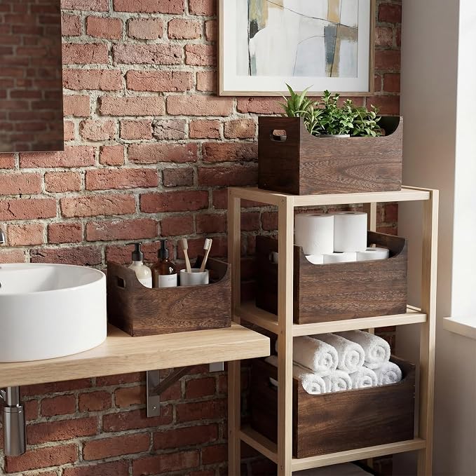 Novabright 4 Pack Wood Crates Nesting Storage Baskets Multiple Sizes Decorative - Image 5