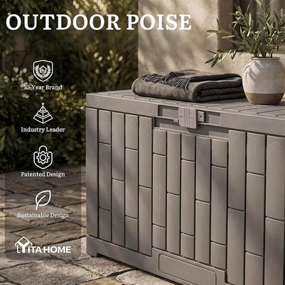 YITAHOME 60 Gallon Resin Deck Box, Weather Resistant Outdoor Rattan Storage Box - Image 9